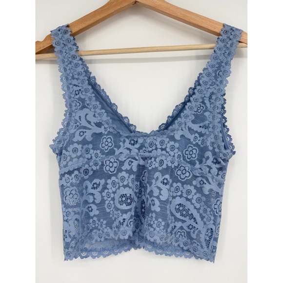 Aerie Show Off Paisley Lace Padded Plunge Tank Top Blue Sz S - Picture 7 of 9